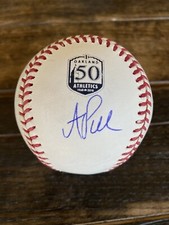 OAKLAND A’S A.J. PUK AUTOGRAPHED SPECIAL OAKLAND 50TH ANNIVERSARY BASEBALL