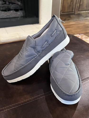 Sperry Quilted Moc Sider Slip On Shoes 8.5 Gray Nylon Loafers Moccasin