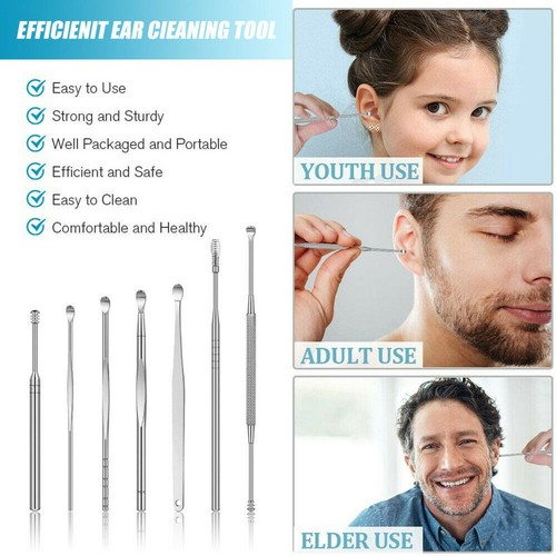Ear Wax Remover Tool Ear Wax Cleaner Removal Spiral Picker Spoon Q-Grip Care Kit - Picture 9 of 12