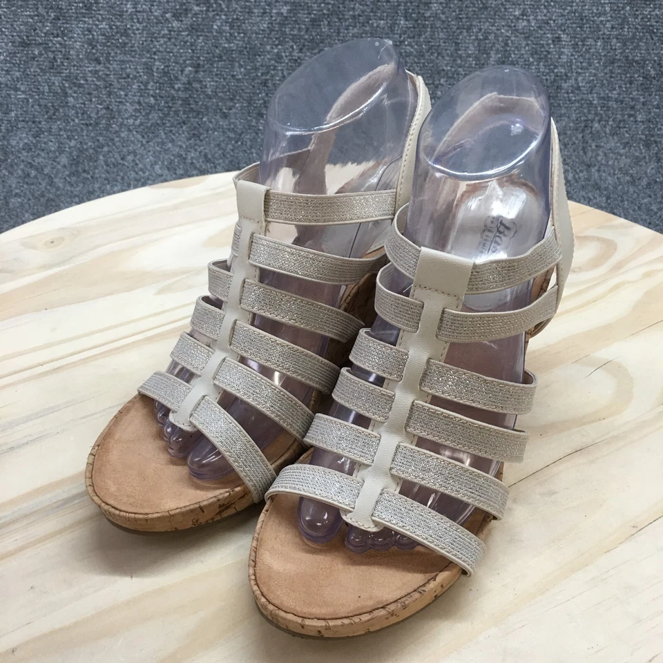 低音泵楔形女式 8.5 米路易莎绑带露趾懒人鞋休闲软木皮革 — 第 3/4 张图片