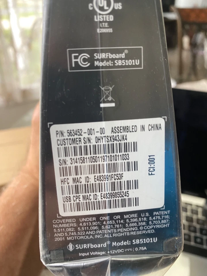 Motorola SURFboard Cable Modem  SB5101U Docsis 1.1 2.0 Certified Cables Adapter - Image 2 of 3