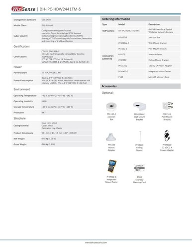 Dahua IPC-HDW2441TM-S 4MP Wizsense H.265 Dome IP Camera IR PoE SMD+ in Mic 3.6MM - Picture 14 of 15