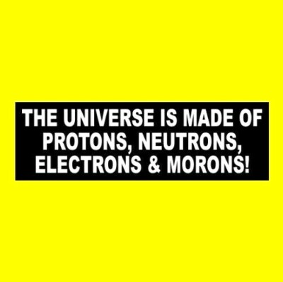 Funny ''THE UNIVERSE IS MADE OF PROTONS, NEUTRONS, ELECTRONS & MORONS'' sticker
