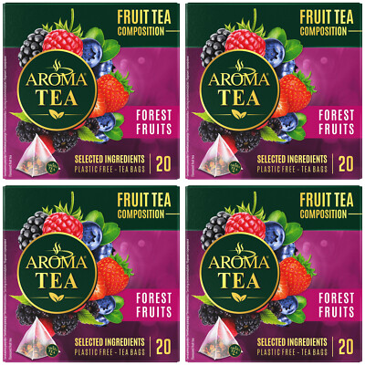 4 AROMA TEA Forest Fruits Flavor Tea 20 Silk Pyramid Bag Boxes