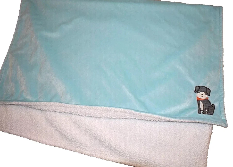 8S!¡GUAU! Manta de cuna Carter's Puppy Dog Aqua de terciopelo de felpa blanca Sherpa Foto 4 de 4