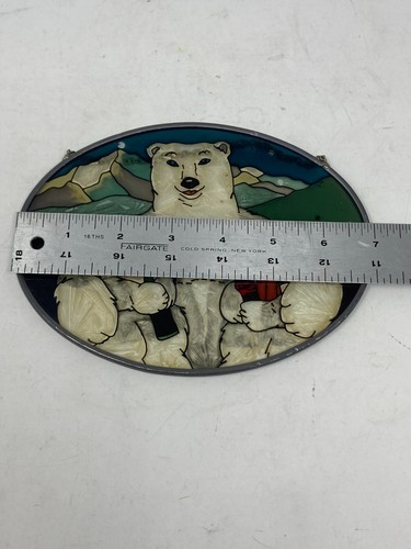 Vintage Coca Cola 7” Stained Glass Polar Bear Family Ad Advertising Oval Sign - Picture 9 of 10