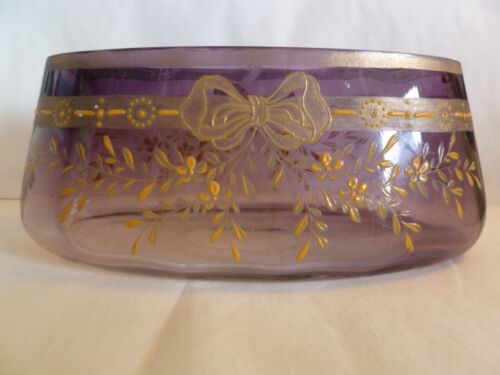 ART NOUVEAU LUDWIG MOSER CARLSBAD HAND PAINTED PURPLE JARDINIERE WITH GOLD DECOR
