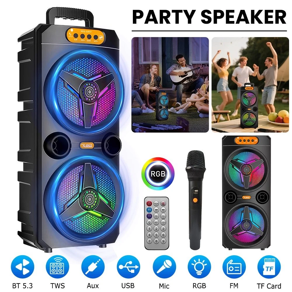 Bluetooth 5.2 Lautsprecher RGB Subwoofer Musikbox Boombox Party LED Mit