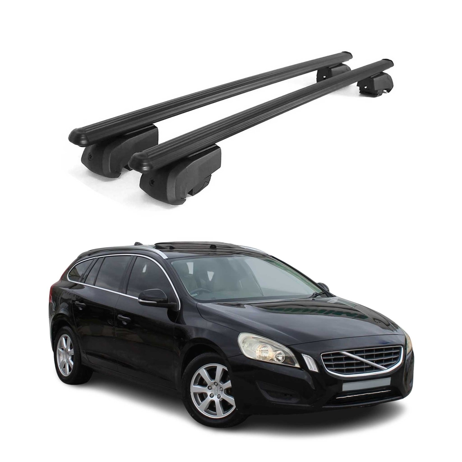 Barres de toit en aluminium noir premium pour break Volvo V60
