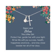 Silver Cross Necklace for Girls - Communion, Baptism Gifts, Little Jewelry