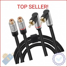 Togconn 2 RCA Extension Cable 2 Feet, 90 Degree Right Angle 2RCA Male to 2 RCA F