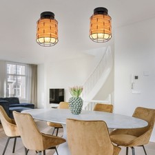 Lampe De Plafond Lampe De Salon Métal Noir Aspect Bois E27 Ensemble De 2