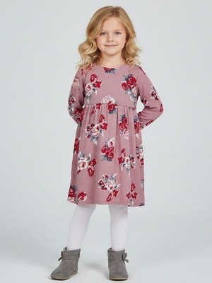 Creamie NWT Rose Print Dress Girls Pink Mauve Sizes 4,5, 6 Long Sleeves 