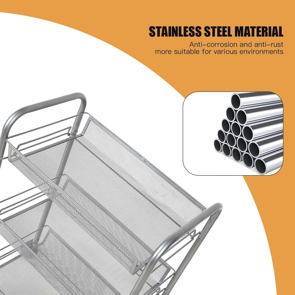 Carro rodante de metal de 3 niveles con ruedas con cestas de almacenamiento con estantes extraíbles Foto 4 de 4