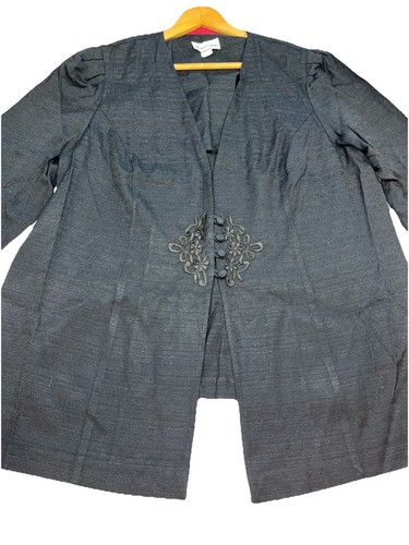 Michael Blake BLACK RAYON Long BLAZER, 3 Embroidered eye Hook Buttons, Size 3XL - Picture 1 of 16