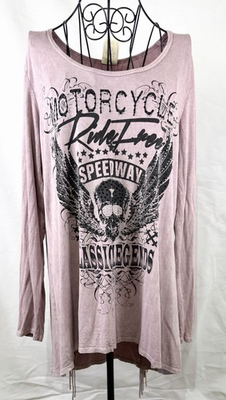 #ad #ad Vocal Apparel Women’s Crystal Pink Biker Wings Fringe Shirt XL $42.99