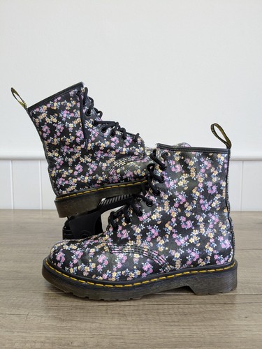 Dr Martens 1460W Pascal Black/Floral Leather UK Size 5 Lace Up Boots