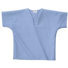 Scrub Shirt, Cotton/Polyester, Short Sleeve, 2 Pockets, V-Neck, Blue, Size XL