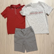 Calvin Klein Jeans 3 Piece Outfit Set Boys Size 5 Red Polo Tee Gray Shorts NEW