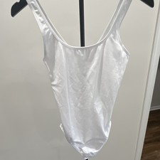 Jezebel Women's White Solid One-Piece Bodysuit Mild Compression Stretch Size S