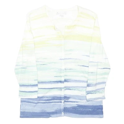 CHRISTOPHER & BANKS Cardigan Coton Col Rond Blanc Jaune Motif Taille M - Photo 1/4