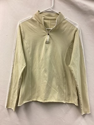 LL Bean Shirt Womens Medium Yellow Mock Neck Long Sleeve Half Zip Jersey Top