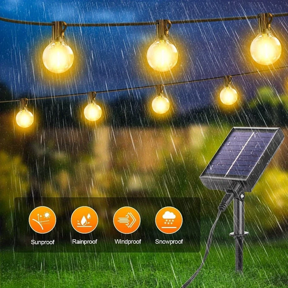 Уличные гирлянды на солнечных батареях G40 30 футов пульт дистанционного управления USB двойная зарядка водонепроницаемые - Изображение 3 из 4