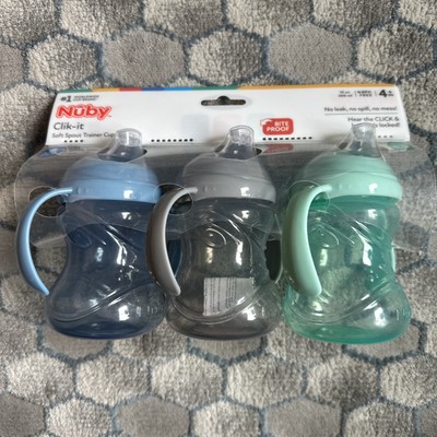 Nuby Clik-It Soft Spout Grip N' Sip Trainer Cup (3 Pack) - Easy Grip 10oz/300ml