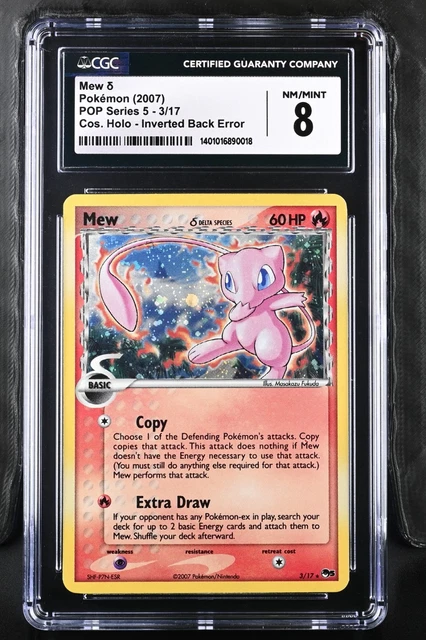 CGC 8 Mew 3/17 Pop Series 5 Inverted Back Error Cosmos Holo Pokemon Card