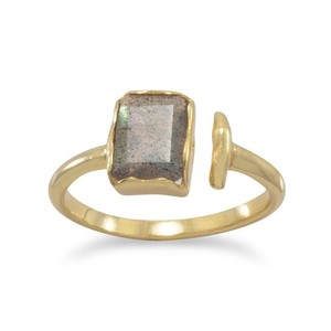 Authentic 14 Karat Gold Plated Rectangular Labradorite Ring