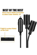 1 to 2 Car Cigarette Lighter Splitter Adapter Power Charger Port, 12V 24V Plu...