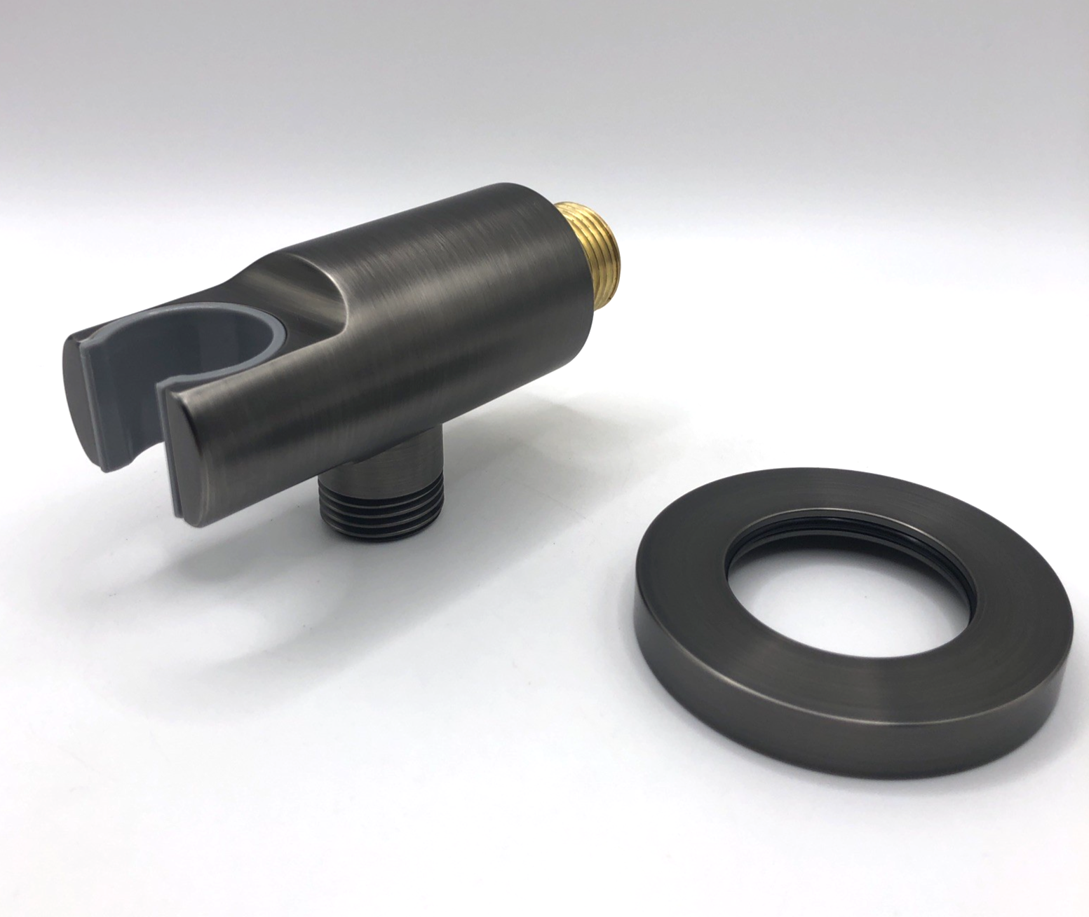 Omnires Shower Elbow Brushed Graphite 8873GR With Handheld Bracket Outlet Wall