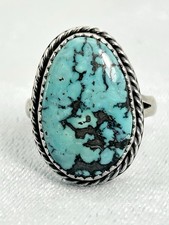 Classic Handcrafted Natural Sky Blue Turquoise Ring, Sterling, Size 7