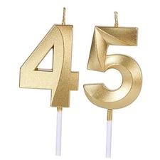 45th & 54th Birthday Candles for Cakes, Number 45 54 Glitter Candle Cake Gold