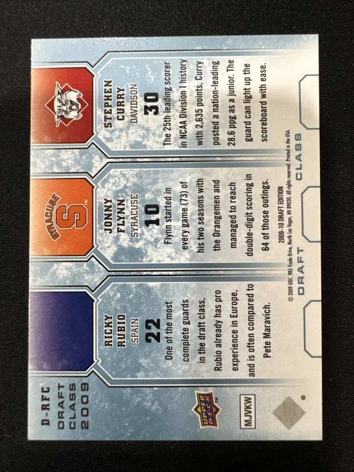 2009-10 UD 选秀版 CURRY-HARDEN-RUBIO 选秀级蓝色 RC - #D-HRC /99 — 第 2/2 张图片