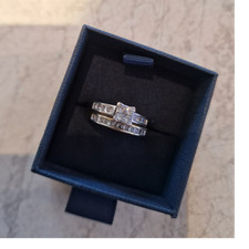 18ct White Gold Diamond Engagement & Wedding Ring Set Princess Cut Size O P