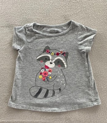 First Impressions Play T-Shirt Girls 6-9M Gray Raccoon Round Neck Short Sleeve