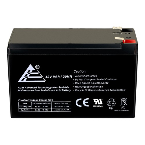USED: 12V 9AH Rechargeable Sealed Lead Acid AGM Battery Terminal F2 Terminals