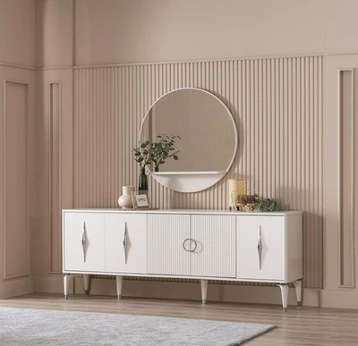 Sideboard Anrichte mit Spiegel Gruppe Kommode Holz Weiß Esszimmer - Bild 1 von 2