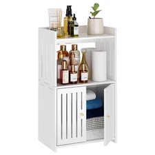 Bathroom Storage Cabinet, 3-Tier Small White Floor Cabinet Freestanding Organ...