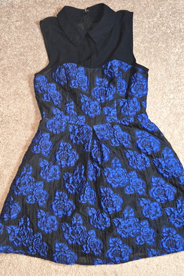 Betsey Johnson Party Dress Sz 10 Blue Black Sheer Floral Y2k Goth Vintage Knee