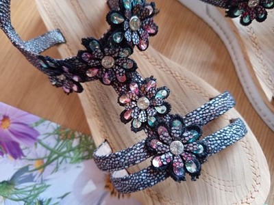 Sandalen Gr. 39 Updated Sommer Sandalette Glitzer Blumen bunt