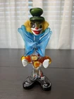 VTG Murano Italy Art Glass Hand Blown Clown 8" Lg Green Bow Tie Blue Buttons 2