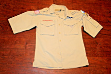 Boy Scouts of America BSA Youth Shirt Tan Poly Microfiber Small Glued Patches