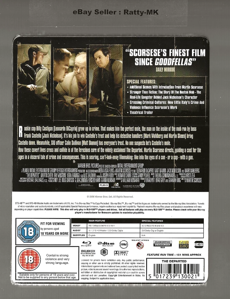 THE DEPARTED - UK EXCLUSIVE BLU RAY STEELBOOK - NEW & SEALED - Image 2 of 3