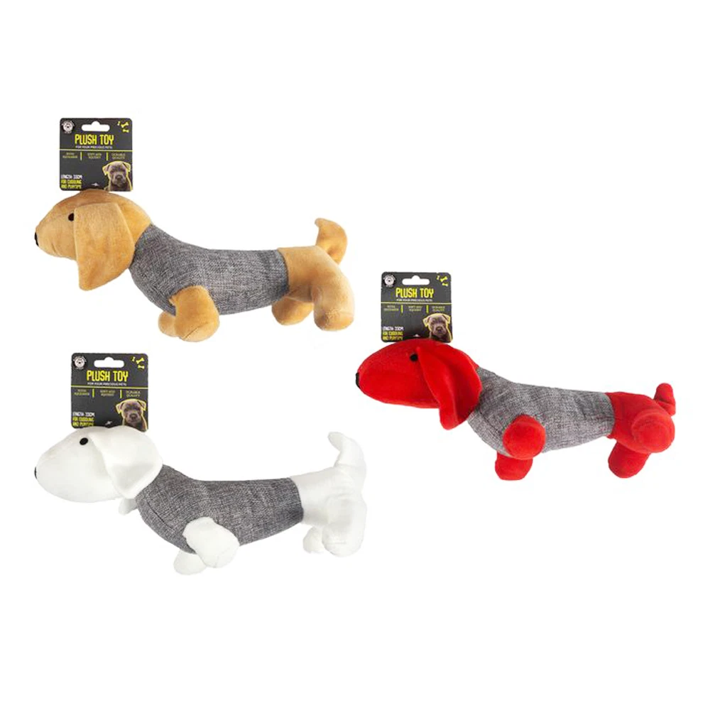 Squeaky Dog Plush Toys Sausage Puppy Pet Chew Bite Dental Clean