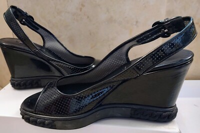 Casadei Patent Perforated Leather Black Platform Shoes RRP  600 Size 37 Italy