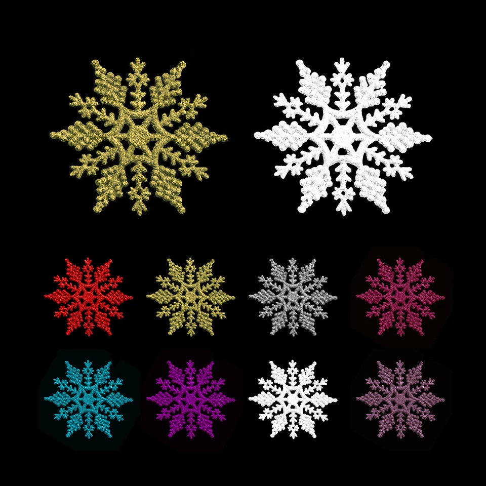ROCKING PARTY 10cm Glitter Snowflake White Christmas Tree Red Hanging Decorations Gold Blue