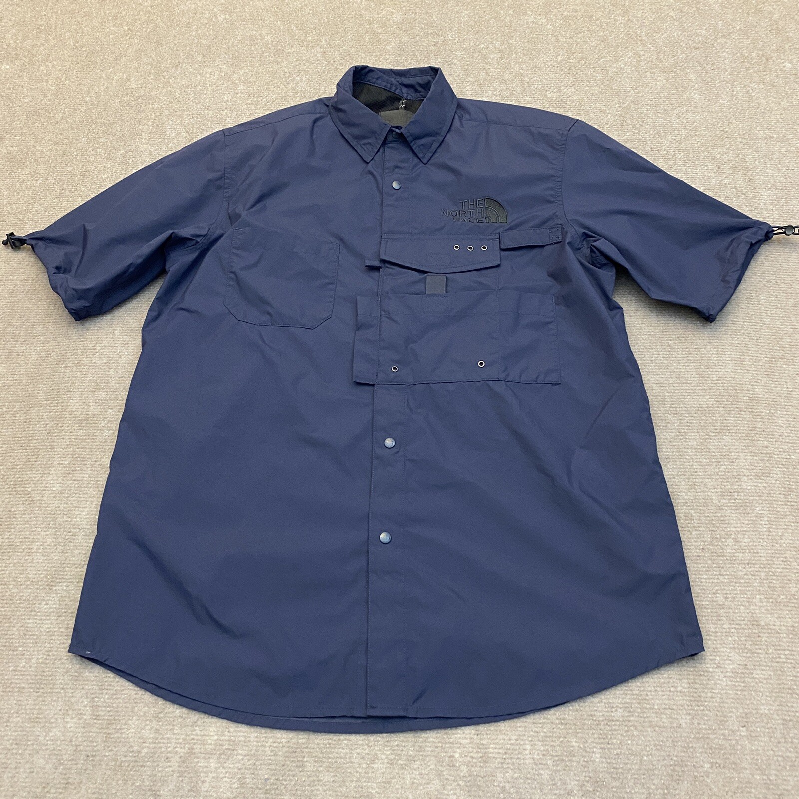 The North Face Wind Wall Nylon Vented Button Up Shirt Blue Short Sleeve  Size S