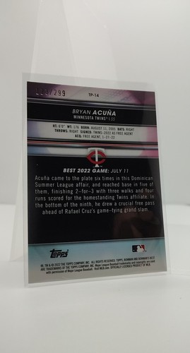 Bryan Acuna 2022 Bowman's Best Mini-Diamond Parallel /299 Twins Baseball HP3K - Picture 2 of 2